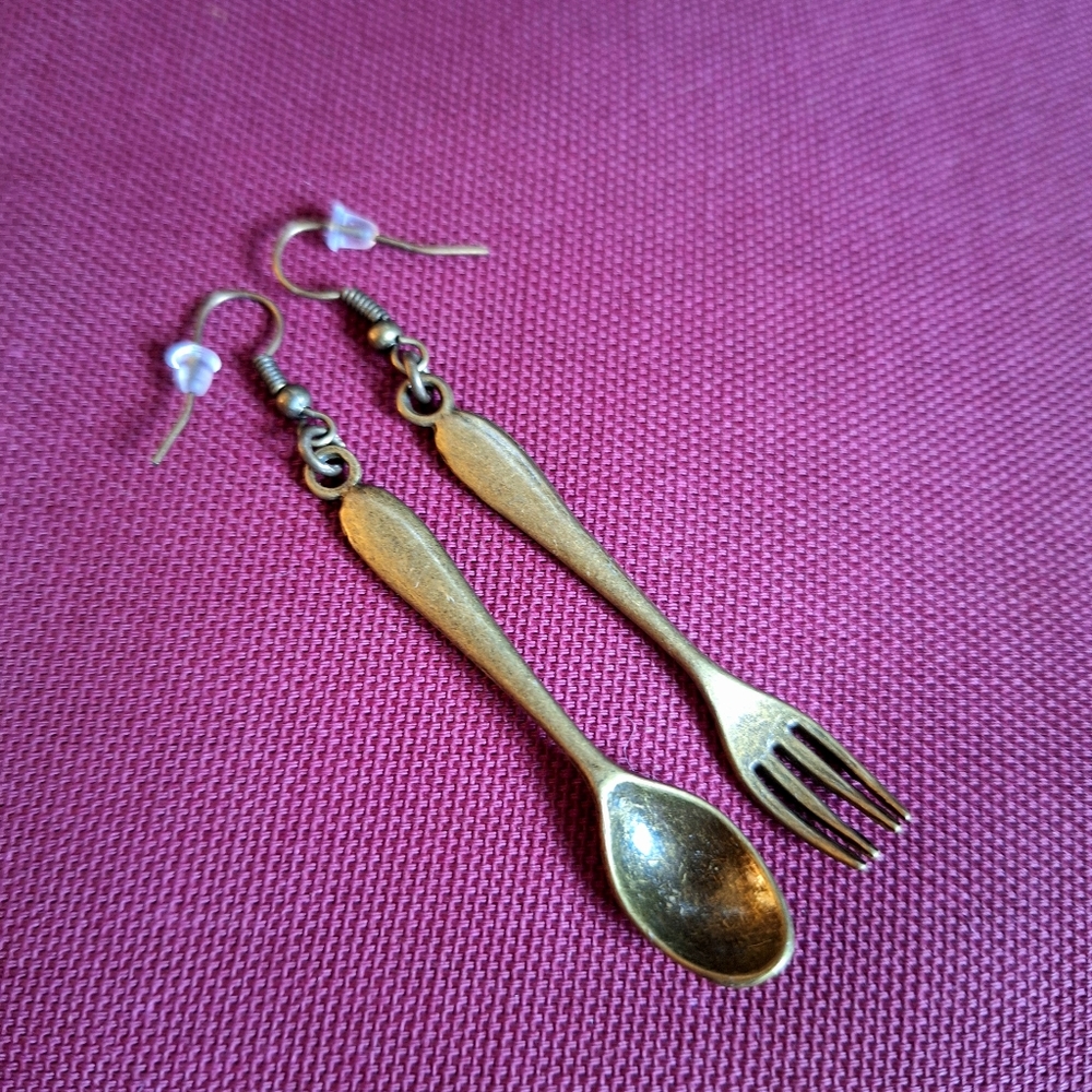 Handmade Bronze Spoon & Fork Earrings